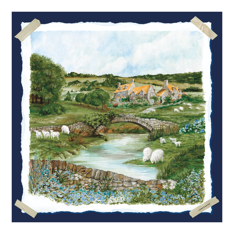 Pastoral Beauty Silk scarf 70 Navy - Silk