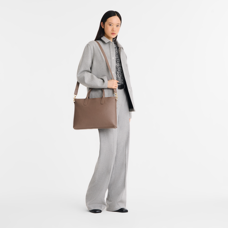 Le Foulonné S Briefcase Taupe - Leather