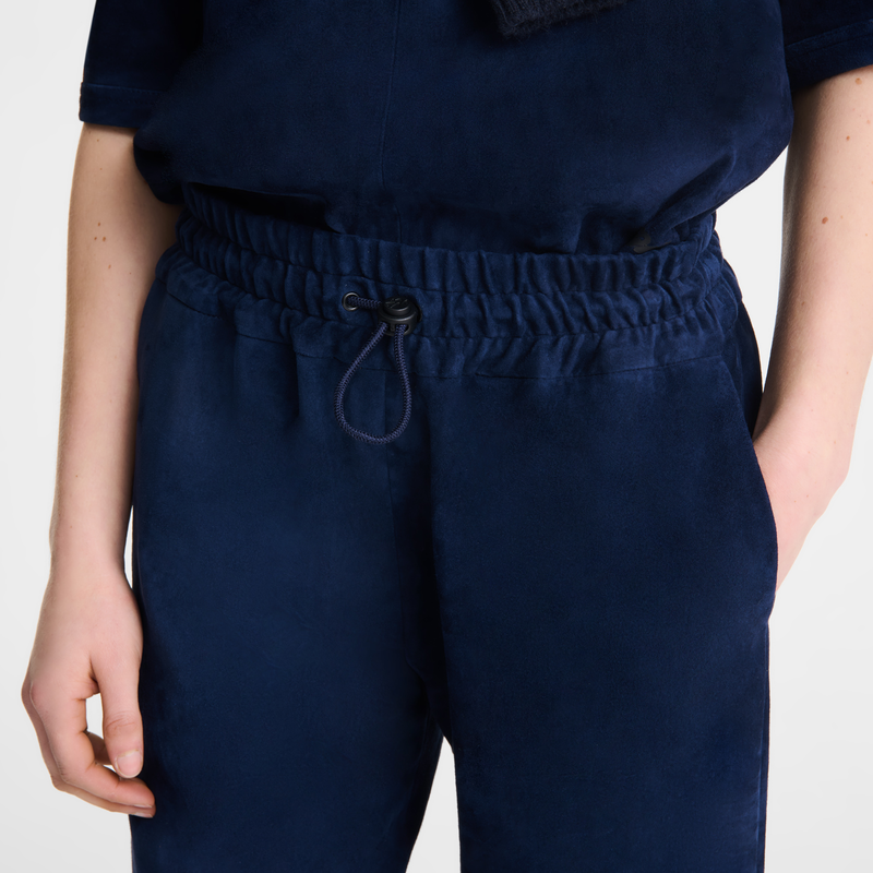 Leather straight pants Navy - Leather