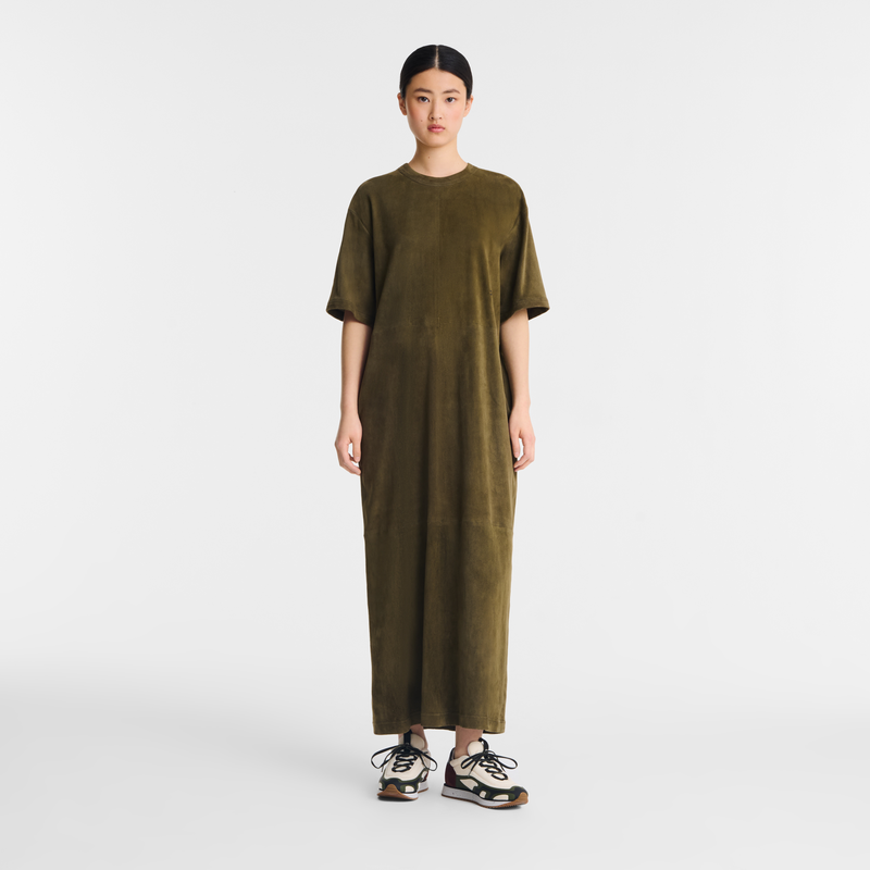 Leather long dress Khaki - Leather