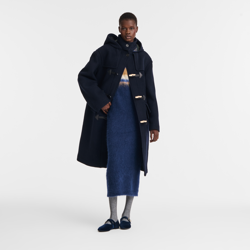 Duffle Coat Navy - Double-faced wool cloth