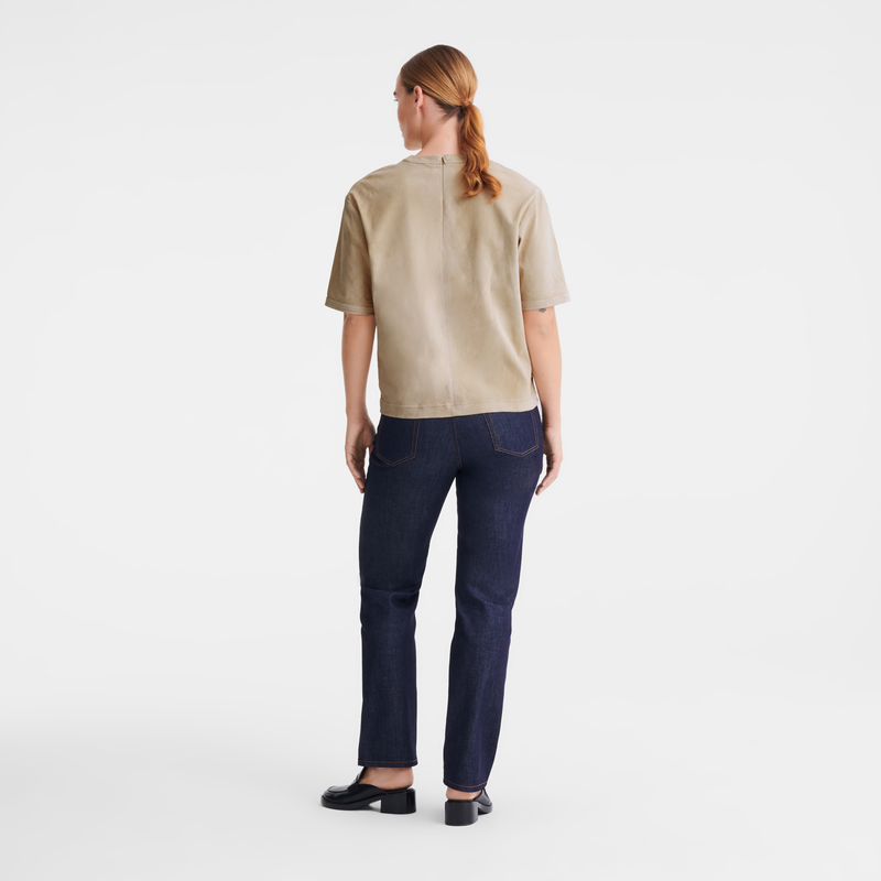 Short leather top Linen - Leather