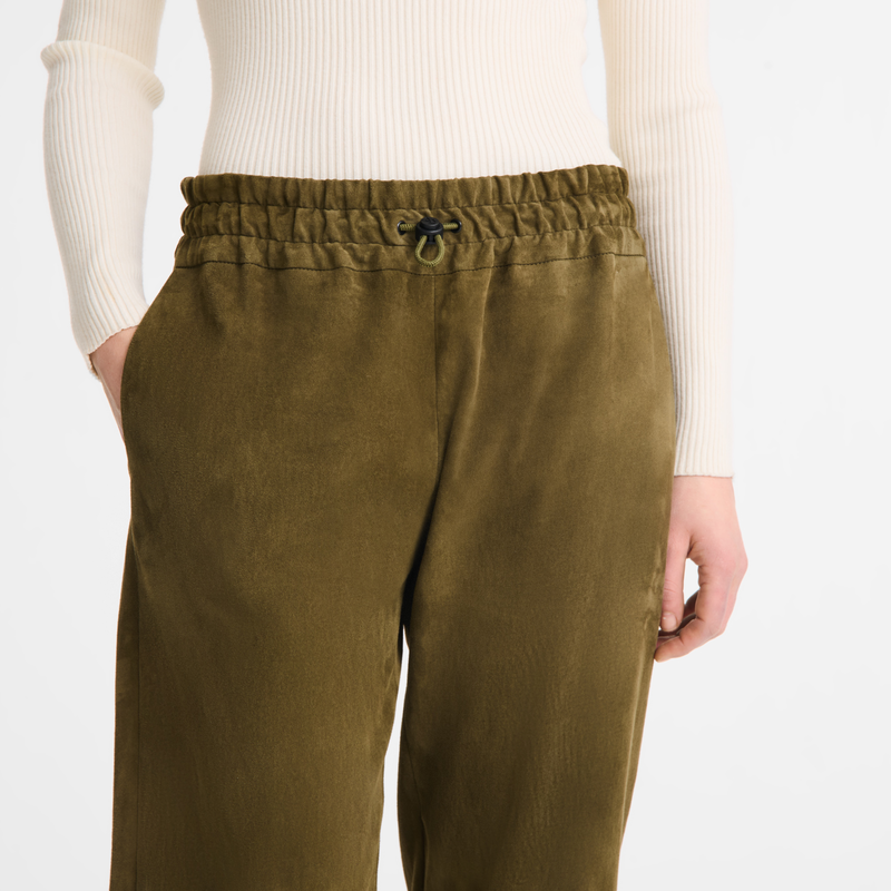 Leather straight pants Khaki - Leather