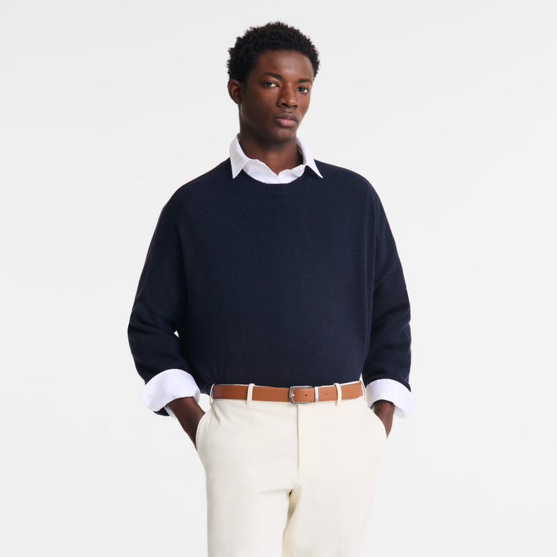 Le Foulonné Men's belt Navy/Caramel - Leather