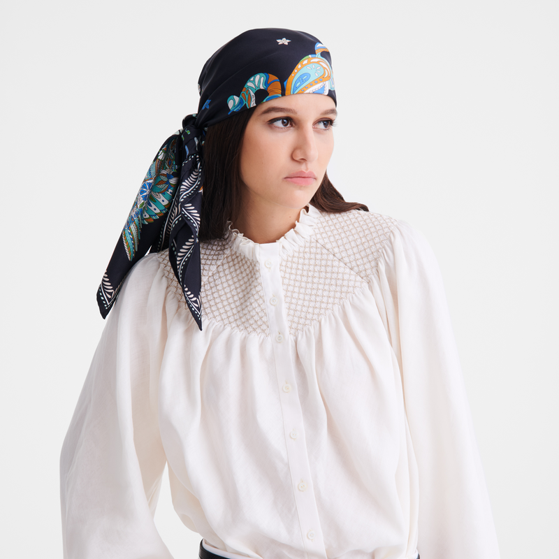 Forêt Longchamp Silk scarf 90 Navy - Silk