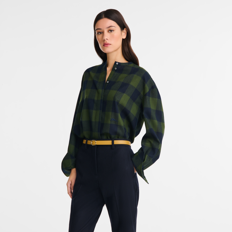 Shirt Navy/Fir - Jacquard wool