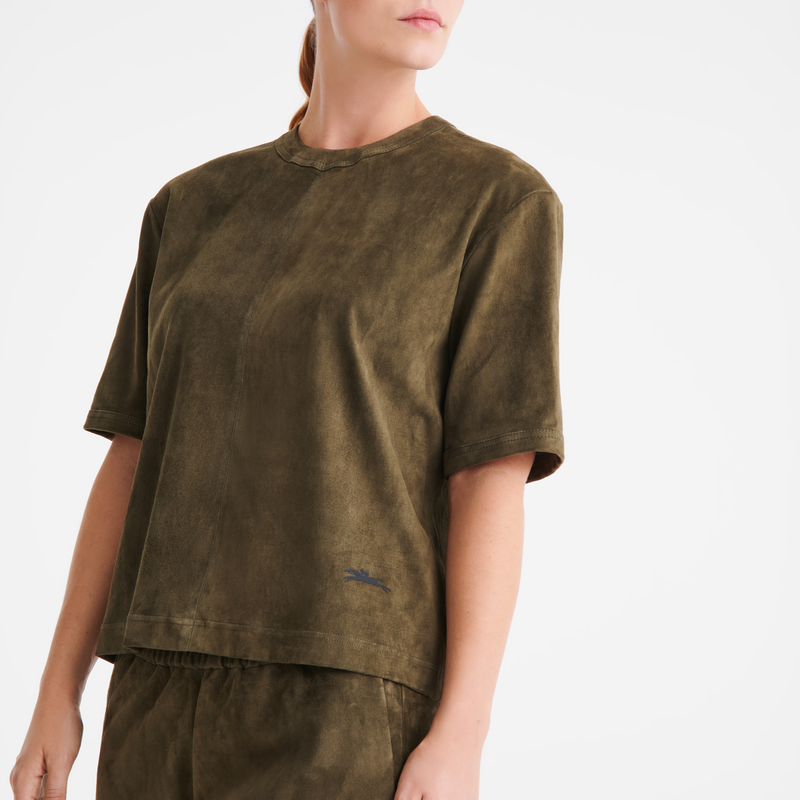 Short leather top Khaki - Leather
