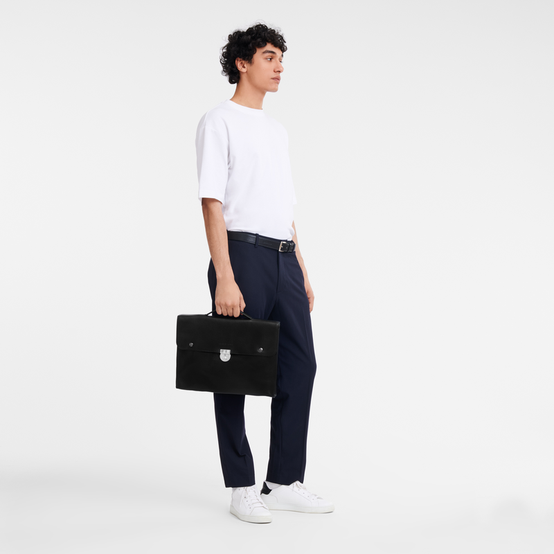 Le Foulonné S Briefcase Black - Leather