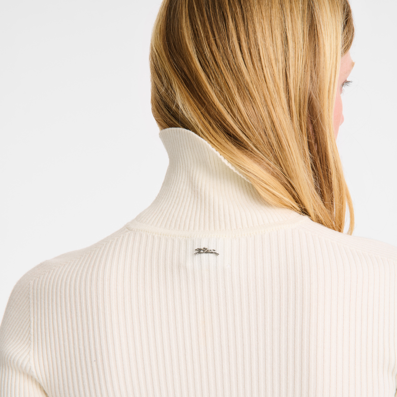 High collar fitted jumper Ecru - Knit
