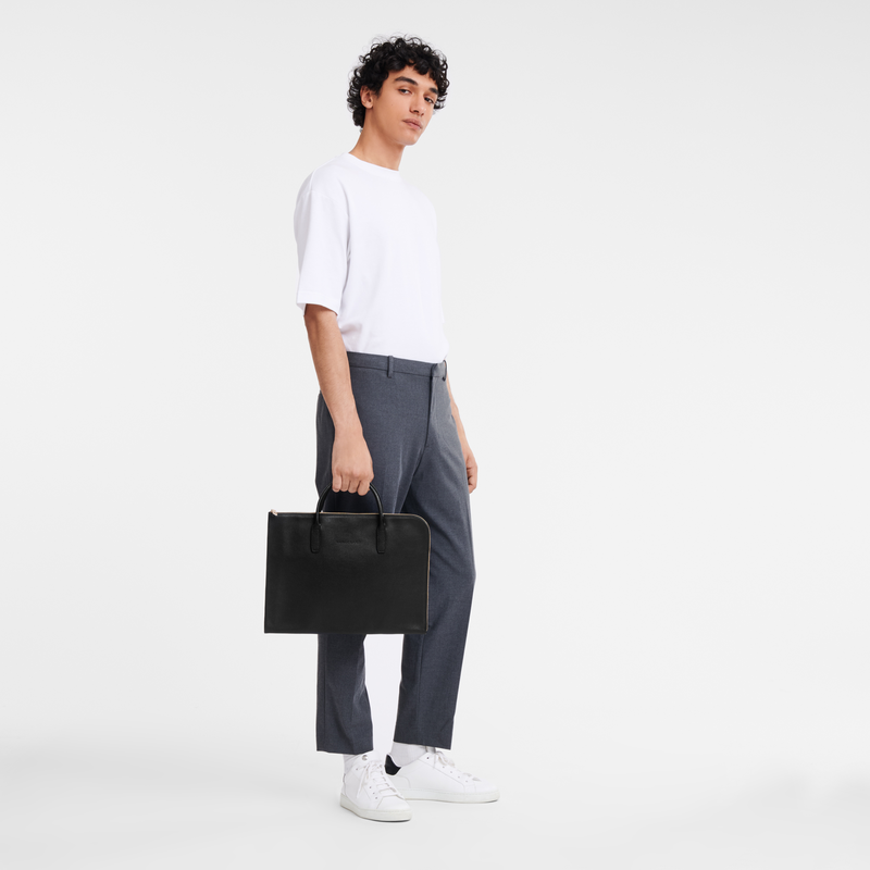 Le Foulonné S Briefcase Black - Leather