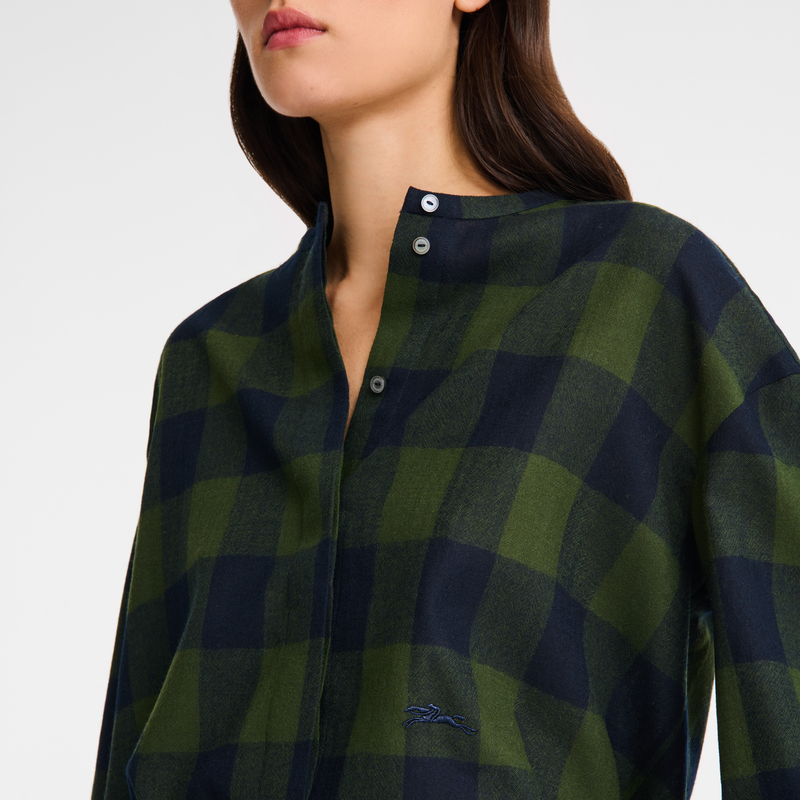 Shirt Navy/Fir - Jacquard wool