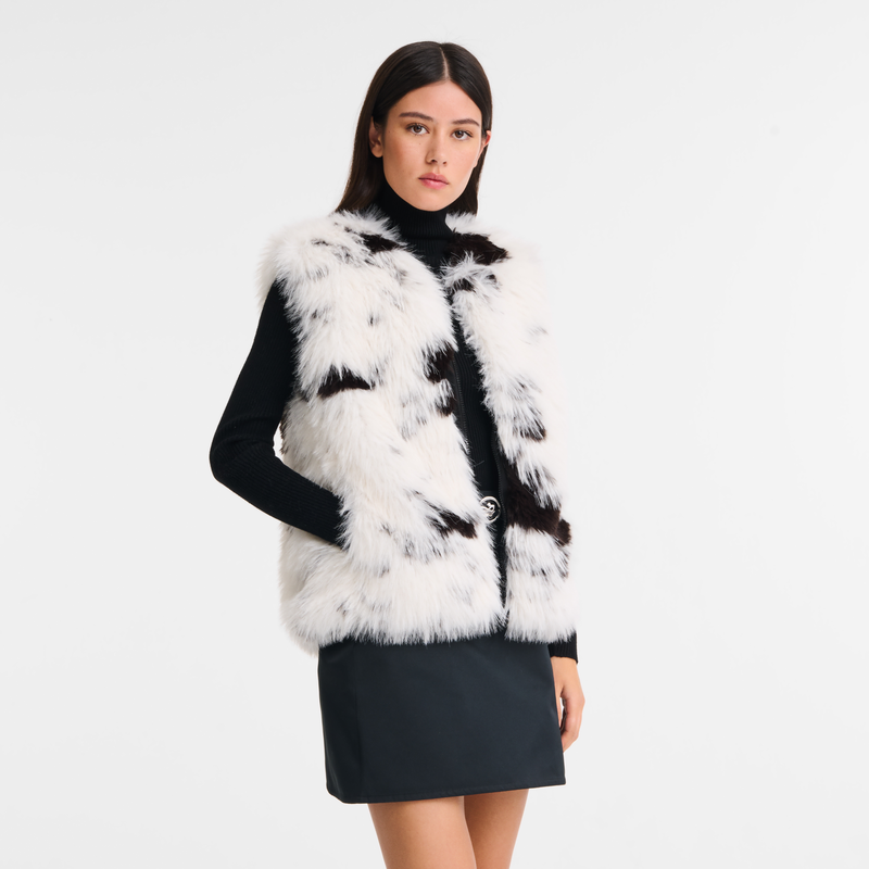 Sleeveless cardigan Black/White - Faux fur