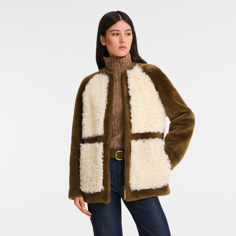 Coat Olive/Ecru - Leather