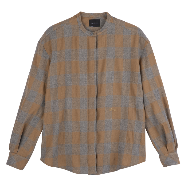 Shirt Camel/Grey - Jacquard wool