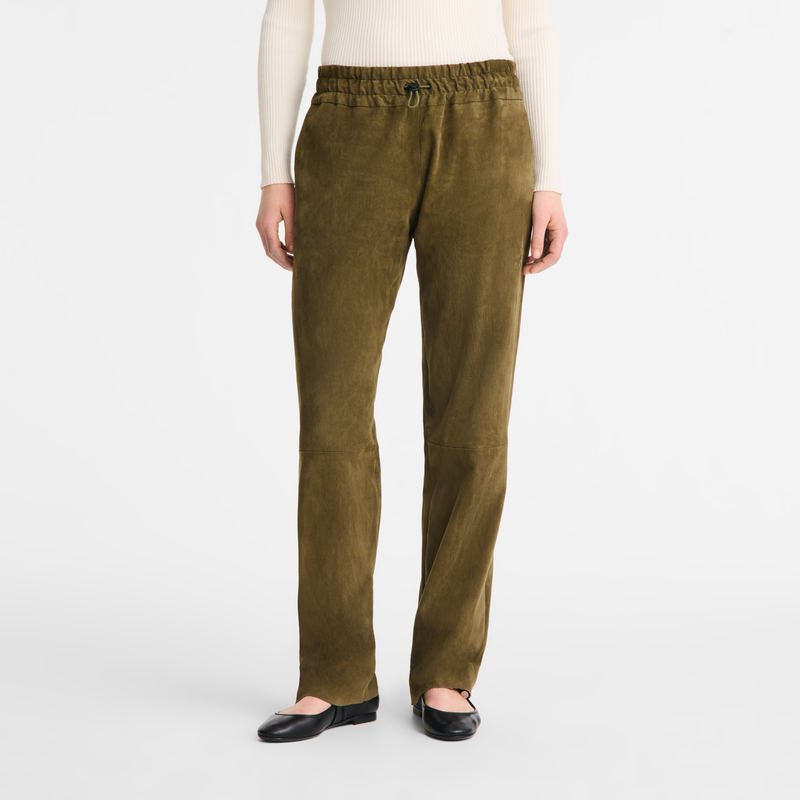 Leather straight pants Khaki - Leather