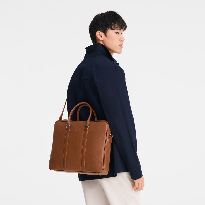 Le Foulonné S Briefcase Caramel - Leather