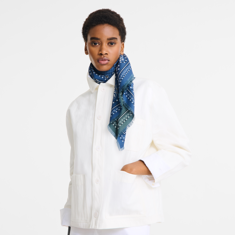 French Bandana Stole Atlantic/Oregano - Wool blend