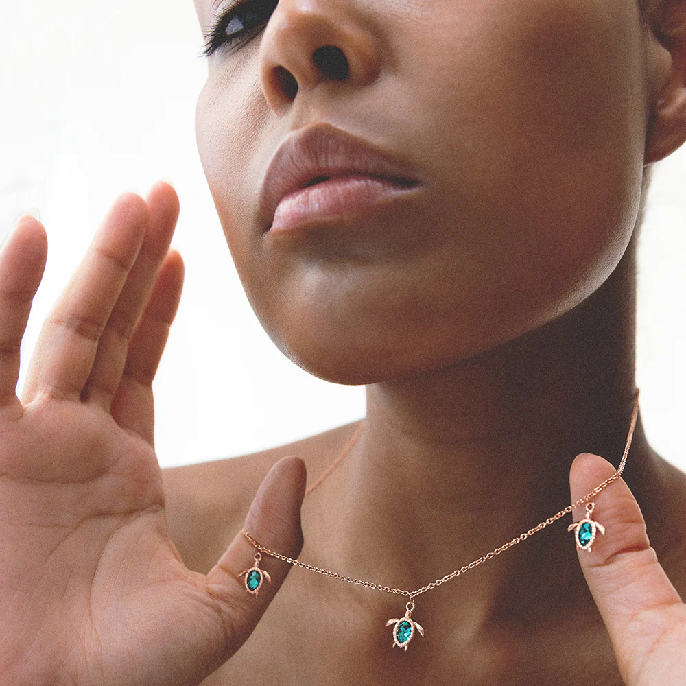Turtle Necklace Aquamarine Rose Gold