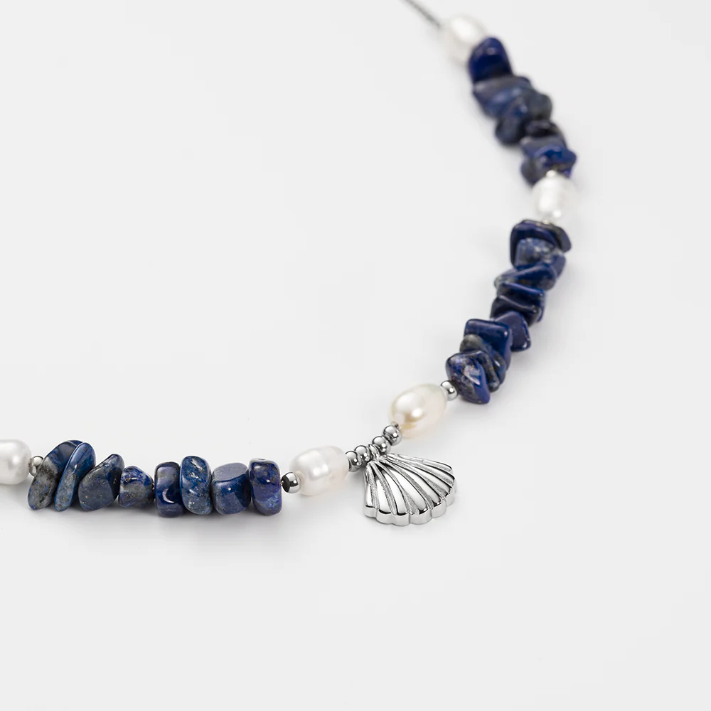 Scallop Stone Necklace Silver