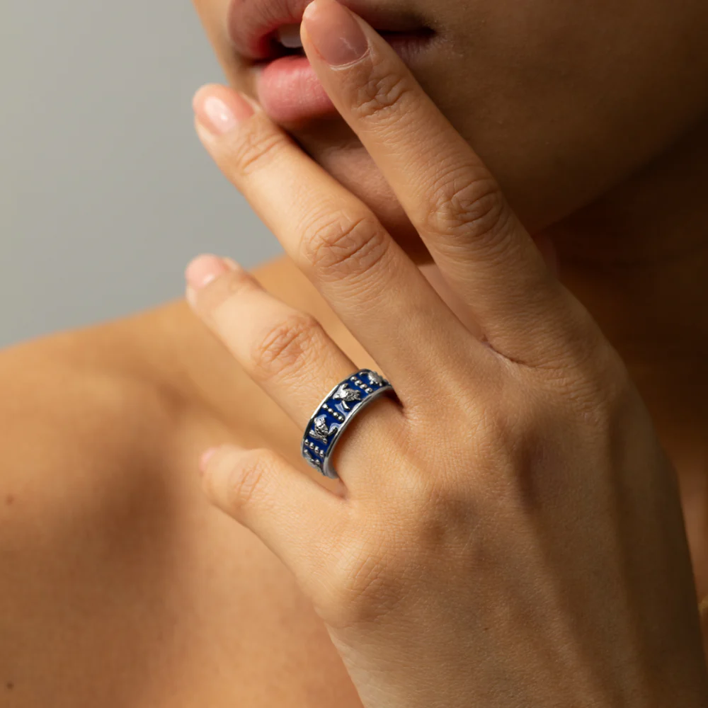 Turtle Enamel Ring Silver