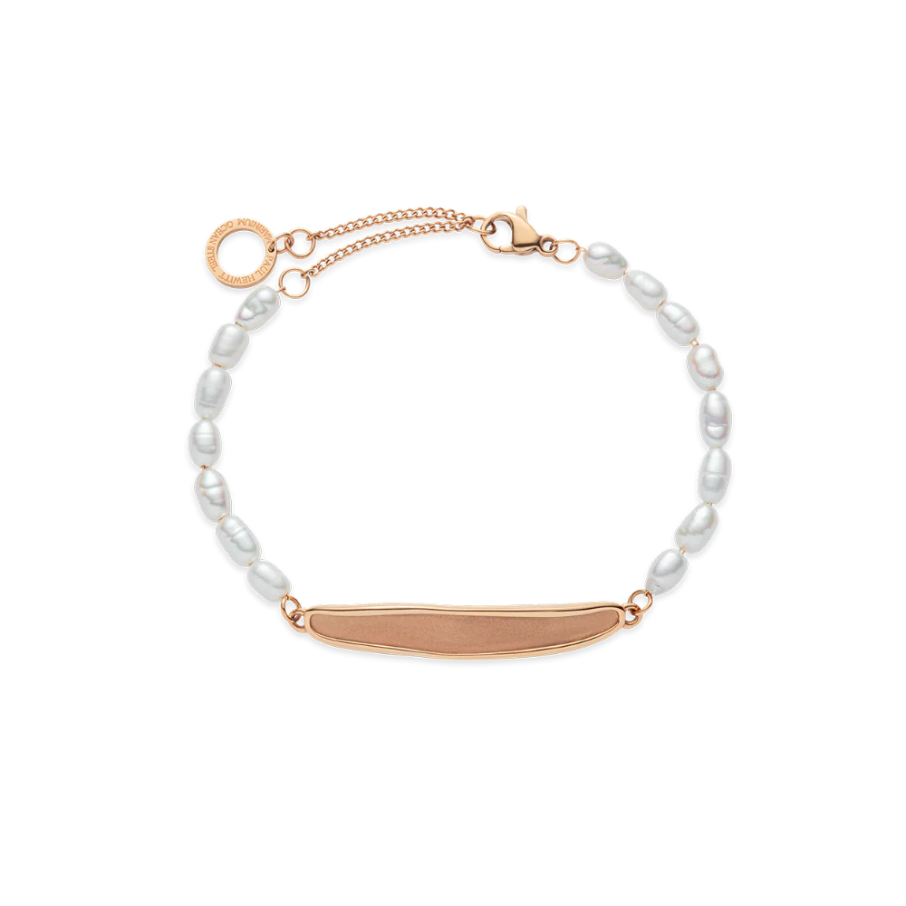 Engravable Plate Pearl Bracelet Rose Gold