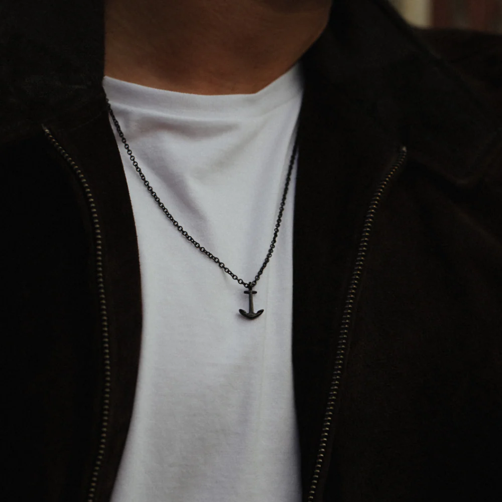 Men's Anchor Necklace Black