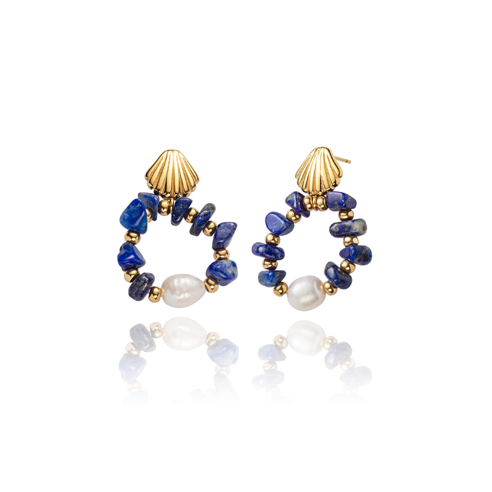 Scallop Stone Earring Gold
