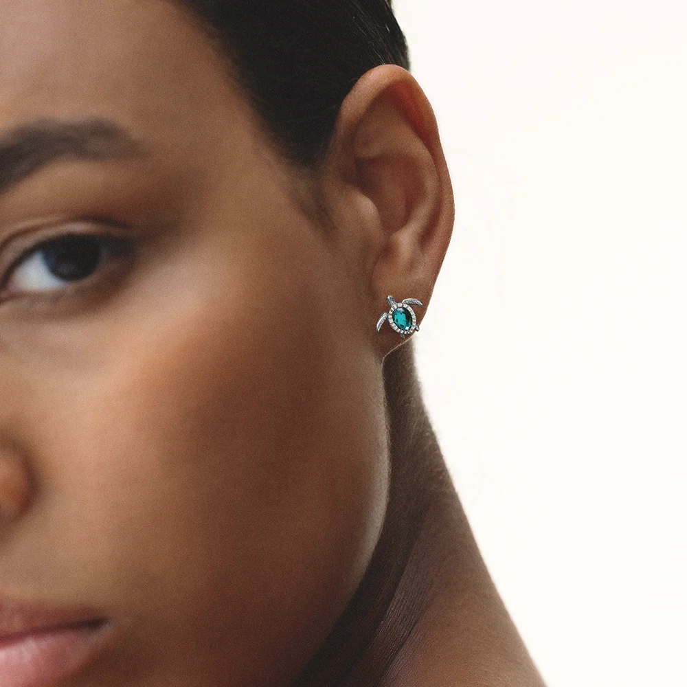 Turtle Earring Aquamarine Silver
