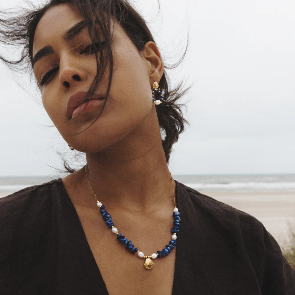 Scallop Stone Earring Gold