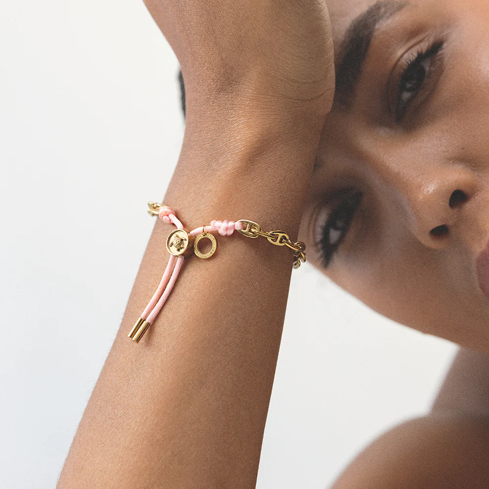 Turtle Anchor Chain Bracelet Gold Pink
