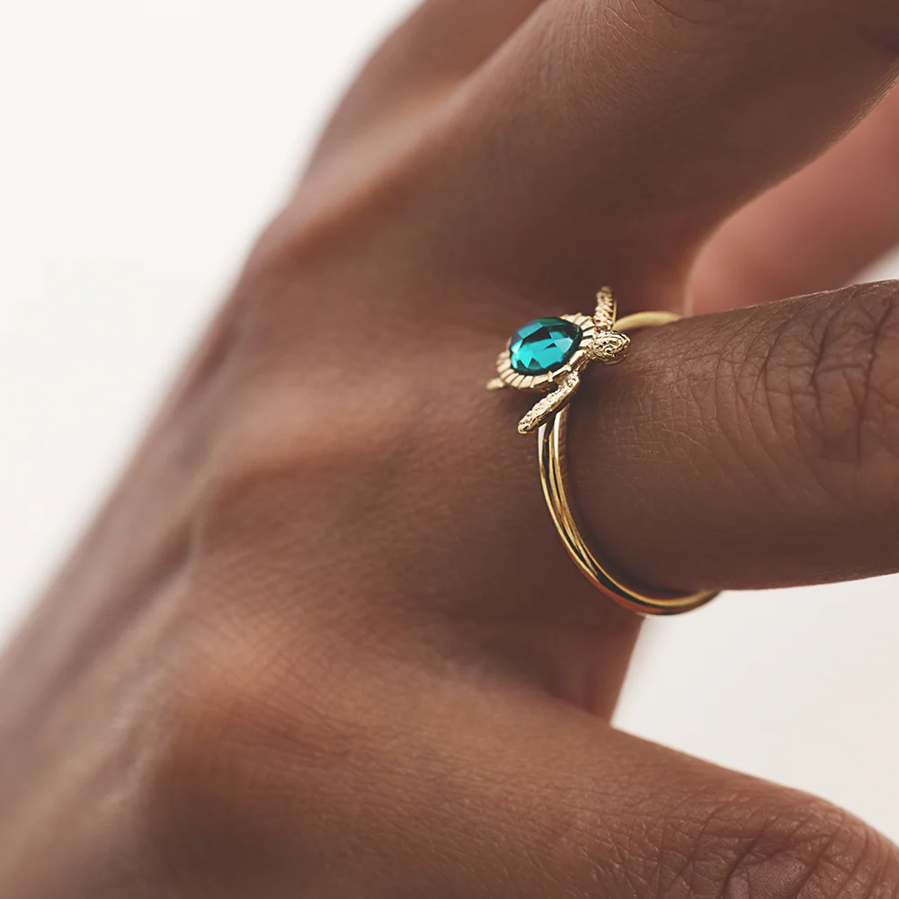 Turtle Ring Aquamarine Gold