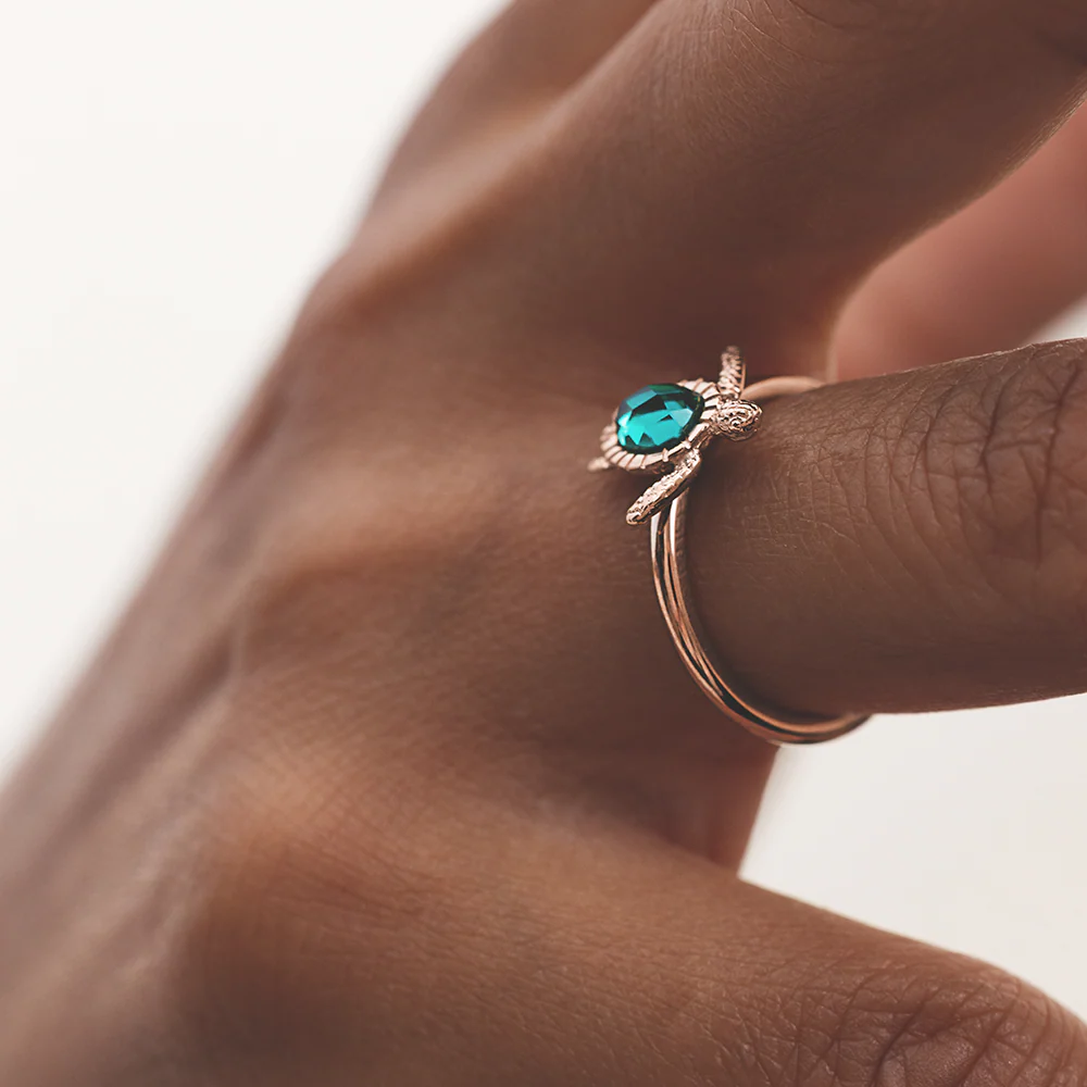 Turtle Ring Aquamarine Rose Gold