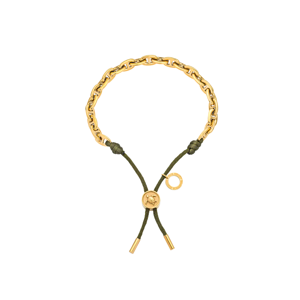 Turtle Anchor Chain Bracelet Gold Seaweed Dark Green