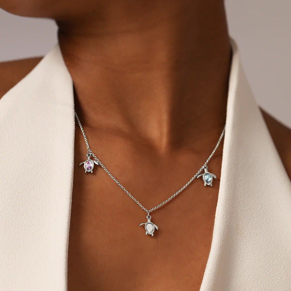 Turtle Rainbow Necklace Silver