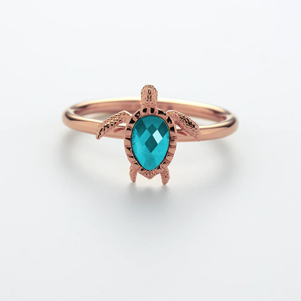 Turtle Ring Aquamarine Rose Gold