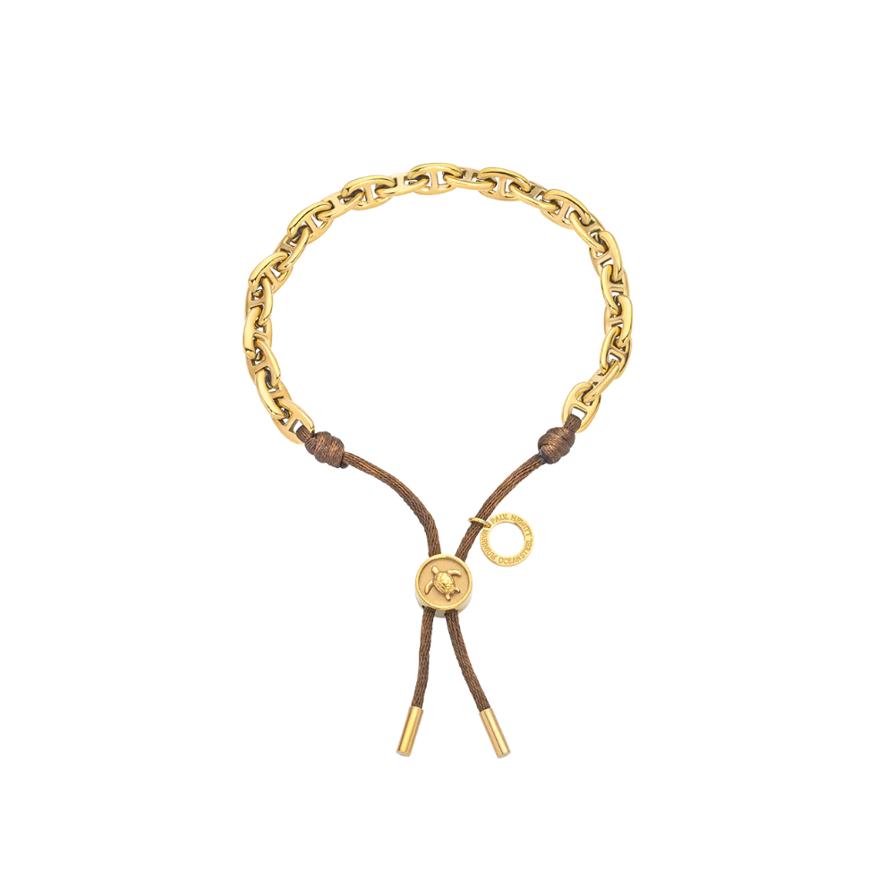 Turtle Anchor Chain Bracelet Gold Driftwood Brown