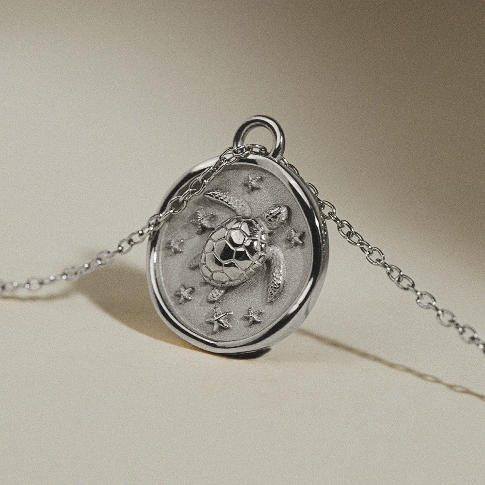 Turtle Coin Necklace Silver