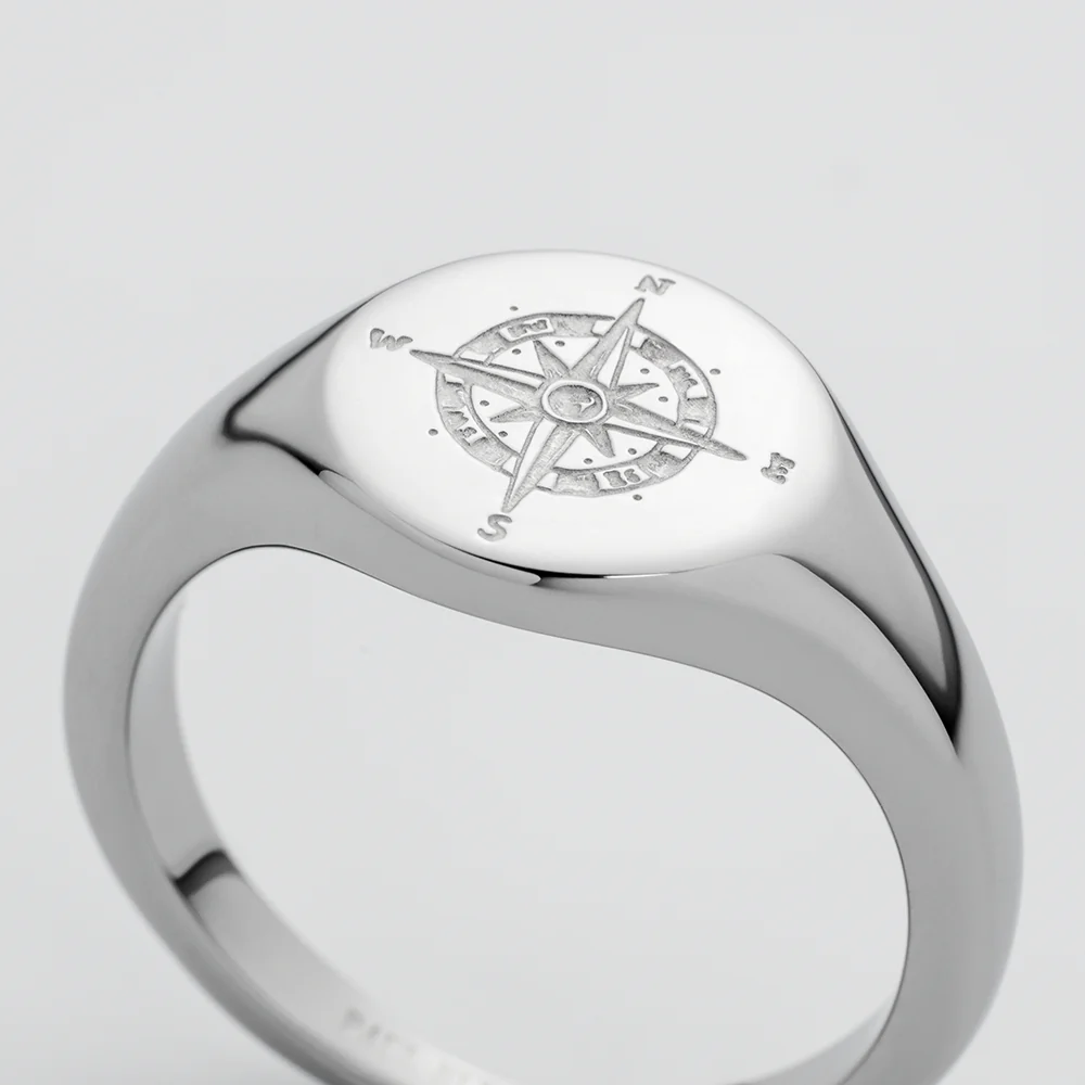 Men's Signet ring wind rose silver