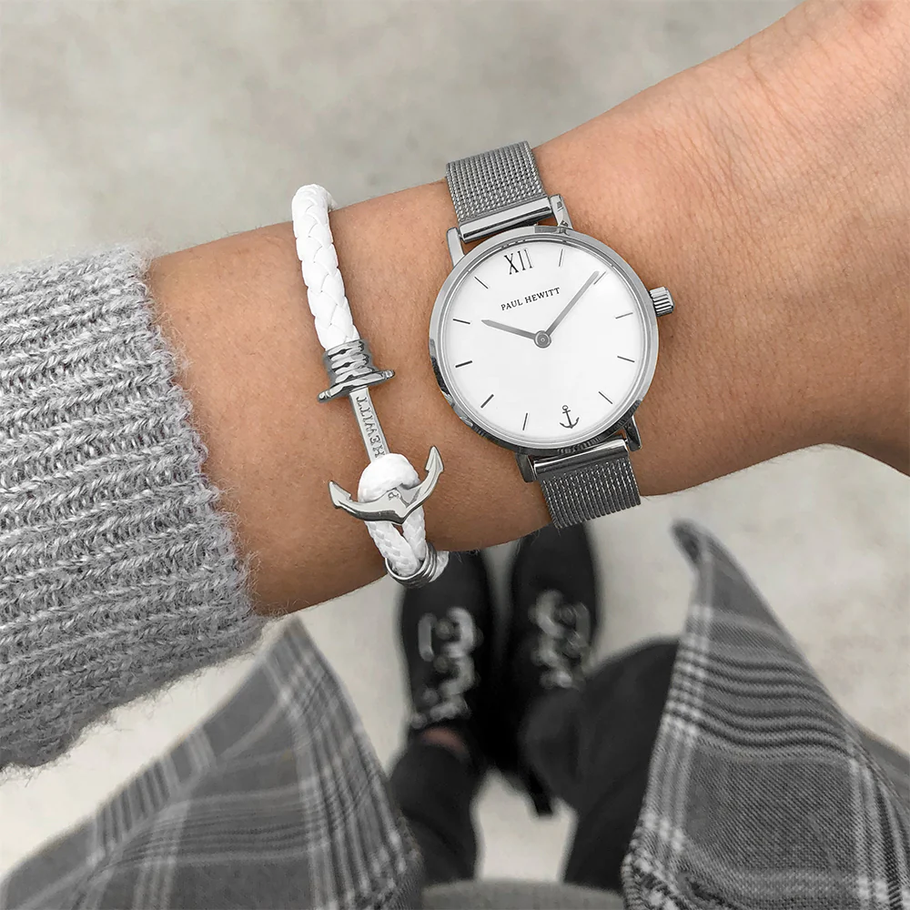 Anchor Bracelet Phrep Lite Silver Leather White