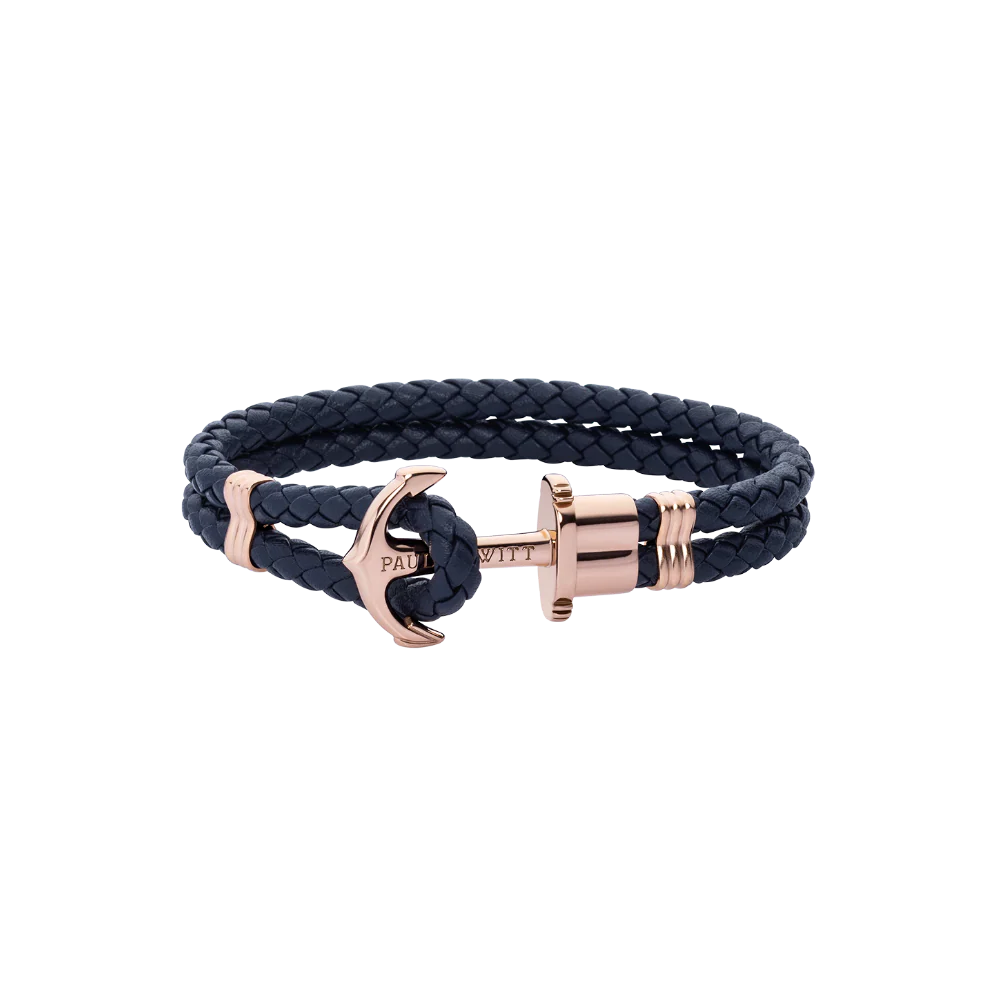 Anchor bracelet Phrep rose gold leather navy blue
