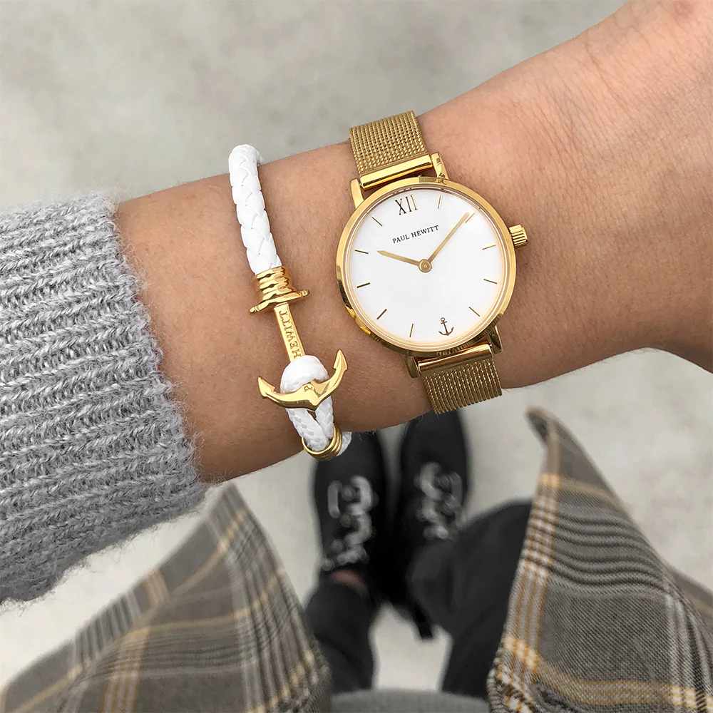 Anchor bracelet Phrep Lite Gold Leather White
