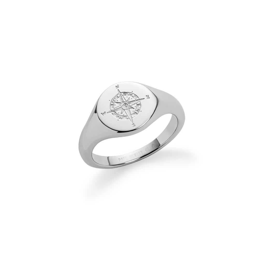 Men's Signet ring wind rose silver