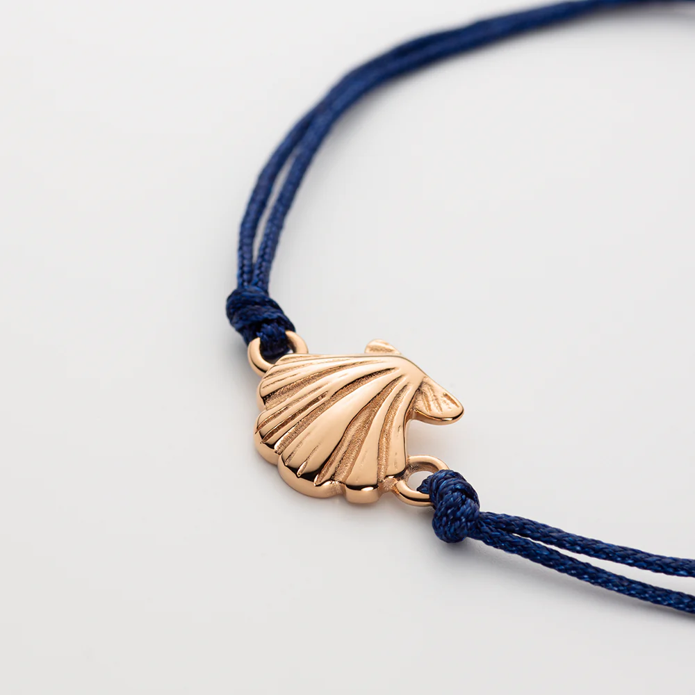 Scallop Blue Nylon Bracelet Rose Gold