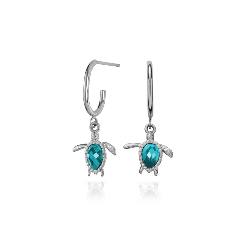 Turtle Hoops Earring Aquamarine Silver