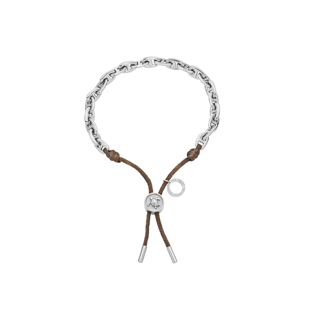 Turtle Anchor Chain Bracelet Silver Driftwood Brown