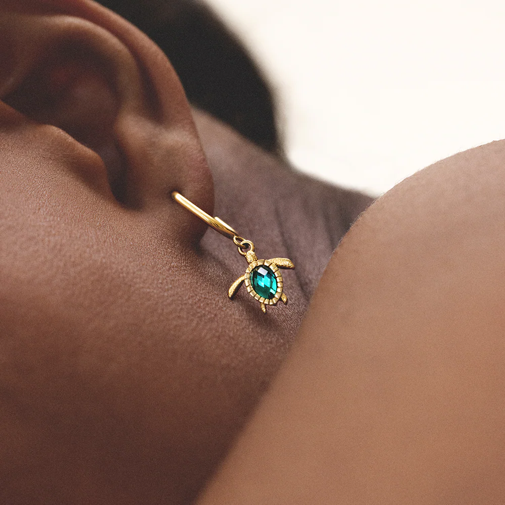 Turtle Hoops Earring Aquamarine Gold