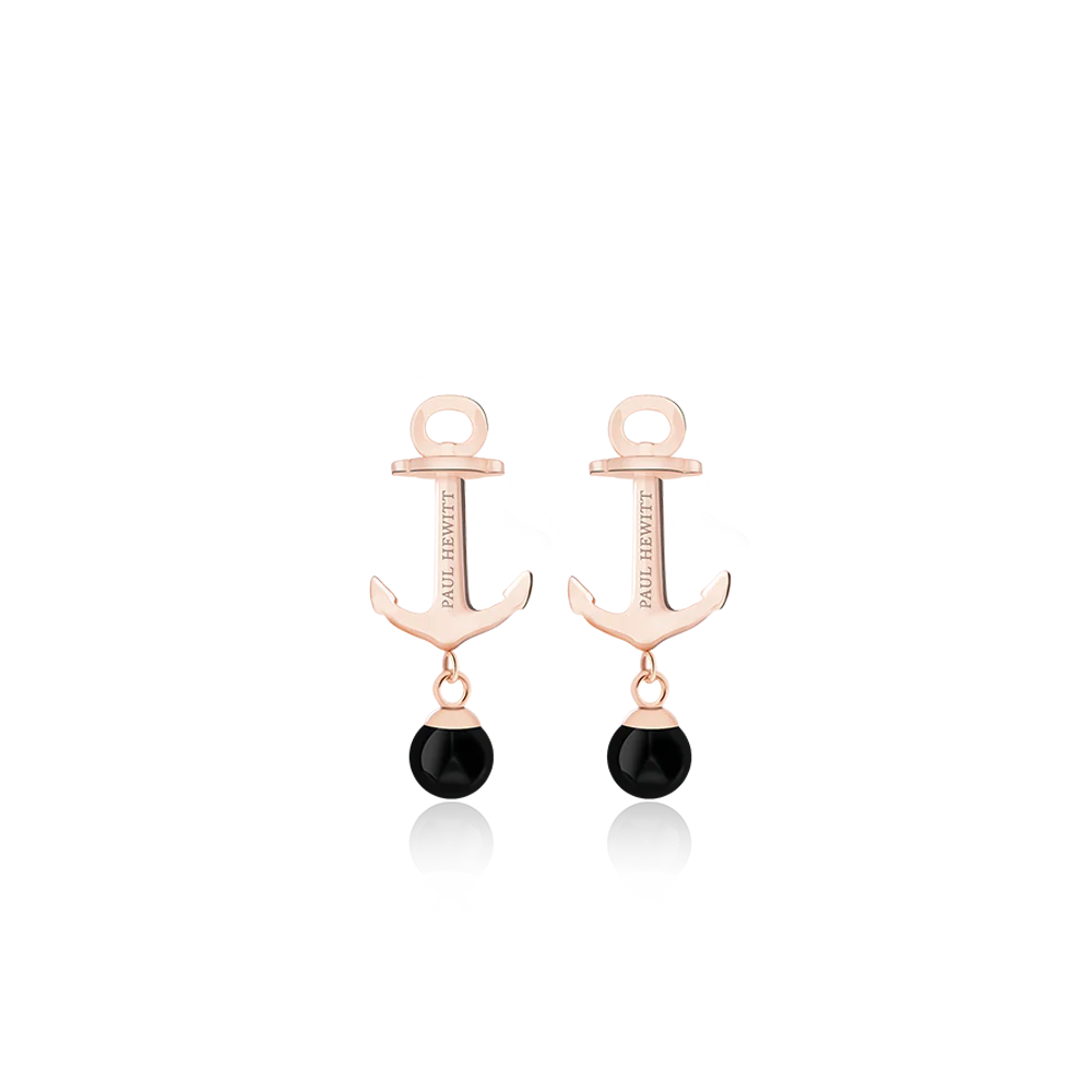 Stud earrings Anchor Pearl rose gold onyx