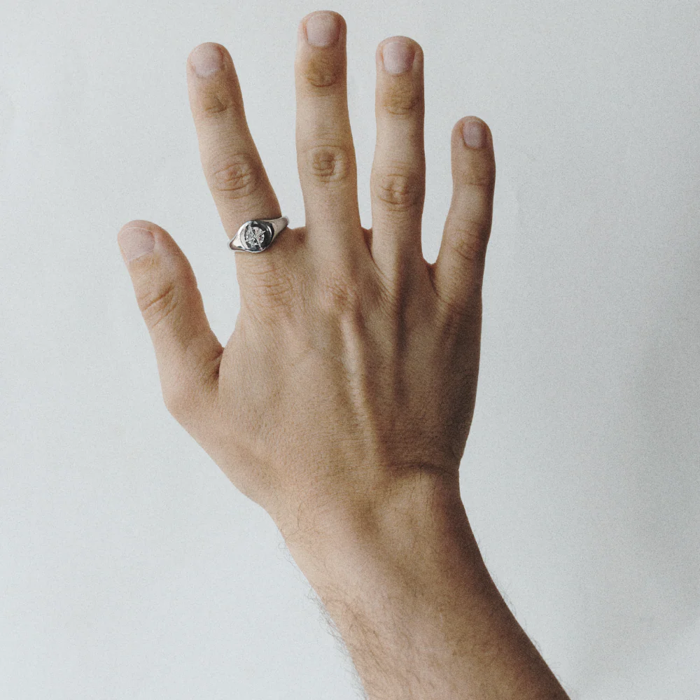 Men's Signet ring wind rose silver