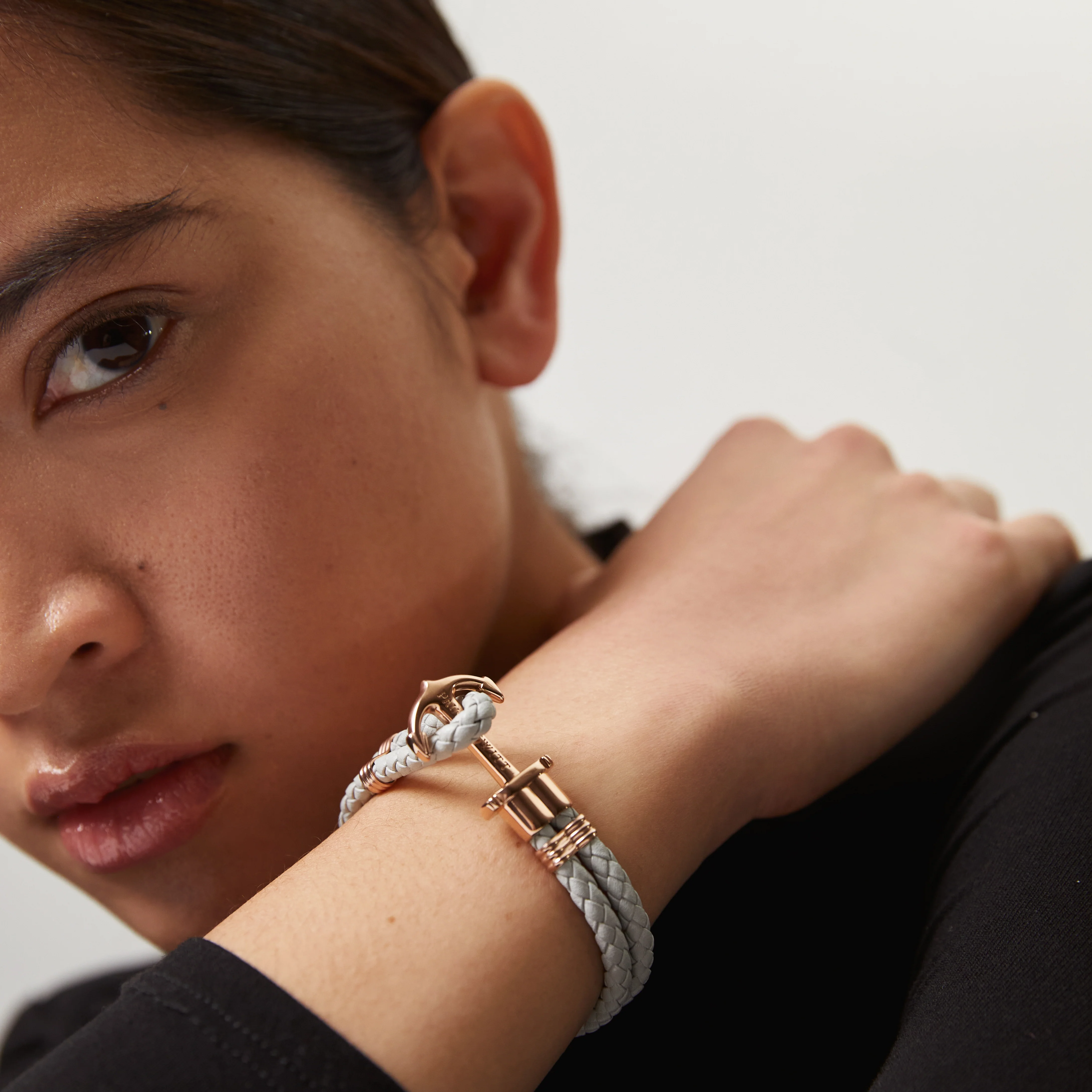 Anchor bracelet Phrep Rose gold Leather Grey