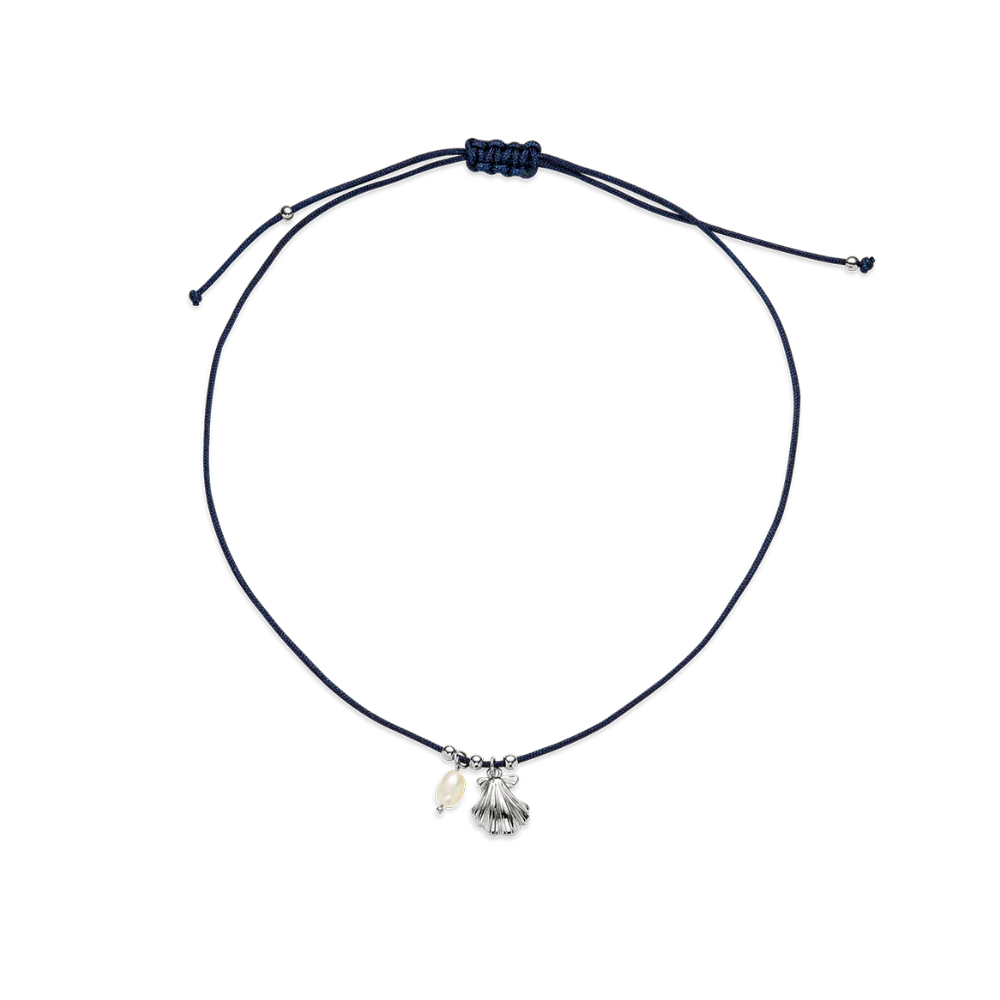 Scallop Blue Nylon Necklace Silver